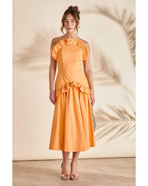 Coast Strappy Frill Midi Holiday Dress - Orange