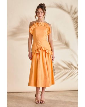 Coast Strappy Frill Midi Holiday Dress - Orange