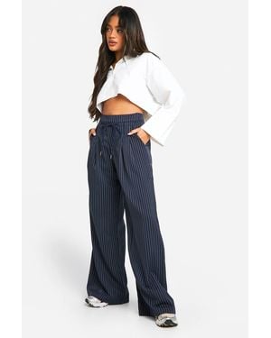 Boohoo Pinstripe Drawstring Waist Slouch Dad Trouser - Blue