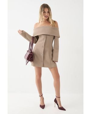 MissPap Tailored Bardot Blazer Mini Dress - Natural