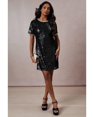 Oasis Occasion Sequin Shift Dress With Diamante Trim Detail - Brown