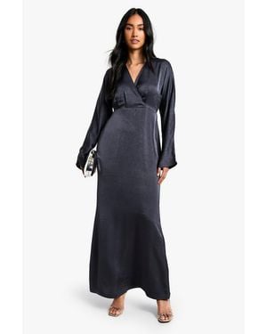 Boohoo Textured Satin Batwing Maxi Dress - Blue