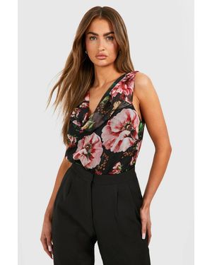 Boohoo Floral Chiffon Cowl Cami - Black