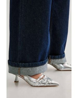 Nasty Gal Buckle Detail Pointed Toe Sling Back - Blue