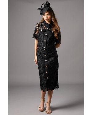 Coast Lace Pearl Button Pencil Skirt - Black
