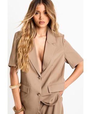 Boohoo Tailored Woven Short Sleeve Blazer - Natural