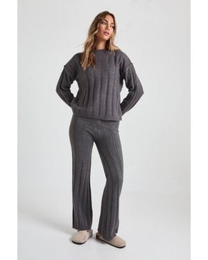 Boohoo Soft Wide Rib Exposed Seam Sweater And Wide Leg Co-Ord - Blue
