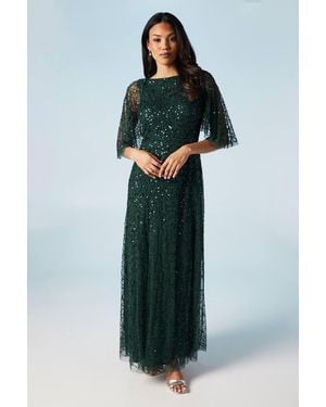Coast Cape Sleeve All Over Sequin Bridesmaid Dress - Green