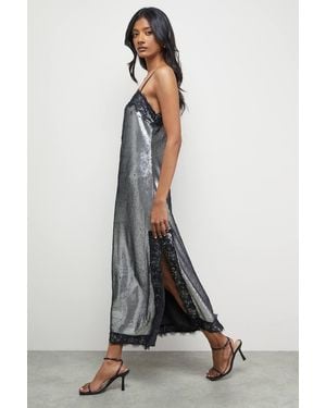 Warehouse Sequin Lace Trim Square Neck Midi Slip Dress - Multicolor