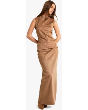 Boohoo Suede Maxi Skirt - White