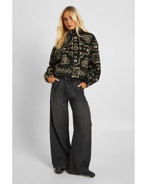 Boohoo Bandana Teddy Zip Bomber Jacket - Black