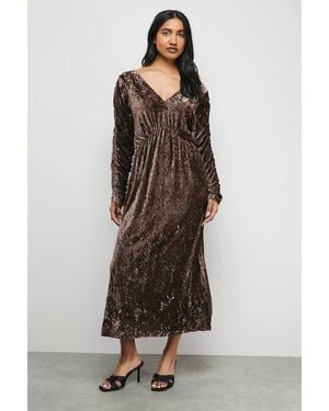 Warehouse Burnout Velvet Batwing Midi Dress - Brown