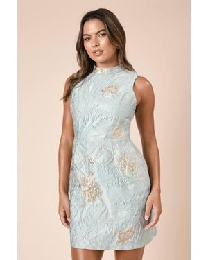 Dorothy Perkins Dp Luxe Jacquard Halter Neck Mini Dress - Blue
