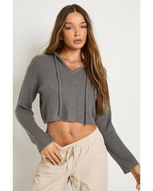 Boohoo Hooded Knit Sweater - Gray