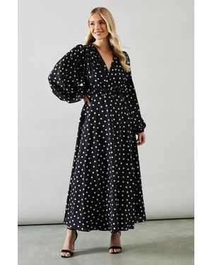 Wallis Petite Spot Print Wrap Chiffon Midaxi Dress - Black