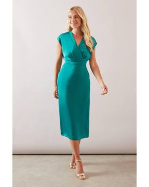 Wallis Petite Satin Sleeveless Wrap Midi Dress - Blue