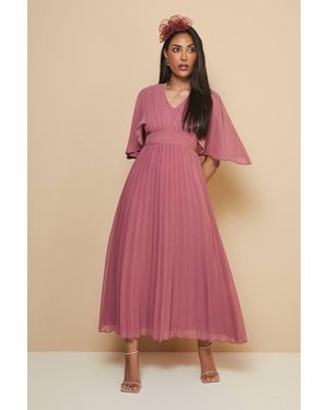 Wallis Petite Pleated Cape Sleeve Midi Dress - Pink