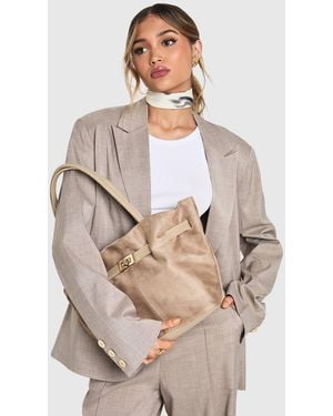 Boohoo Faux Suede Hardware Detail Tote Bag - Gray