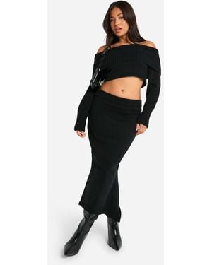 Boohoo Petite Fishtail Knitted Midaxi Skirt - Black