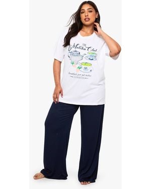 Boohoo Plus Matcha Club T-Shirt & Trouser Pj Set - Blue