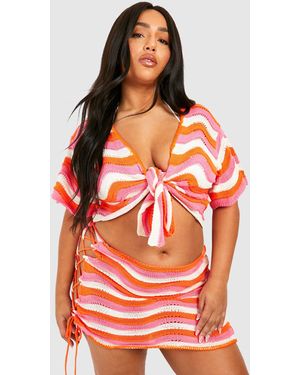 Boohoo Plus Wave Tie Front Beach Co-Ord - Red