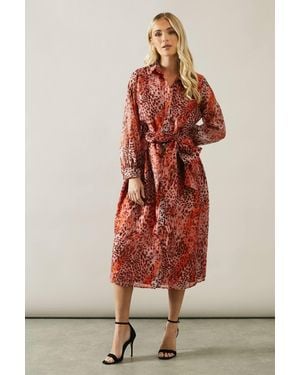 Wallis Petite Satin Detail Organza Midi Shirt Dress - Orange