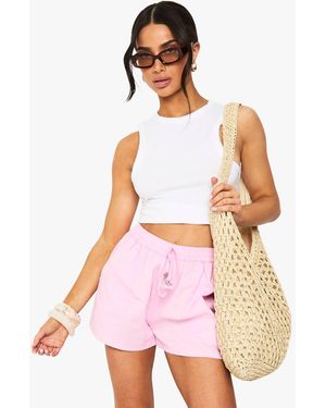 Boohoo Petite Starfish Trim Linen Beach Short - Pink