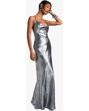 Boohoo Metallic Cowl Maxi Dress - Gray