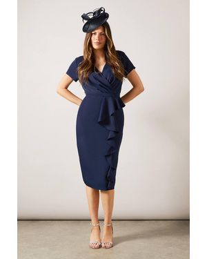 Wallis Tailored Crepe Ruffle Pencil Dress - Blue