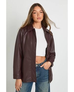 Boohoo Faux Leather Belted Jacket - Brown