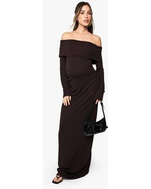 Boohoo Maternity Rib Bardot Maxi Dress - Blue