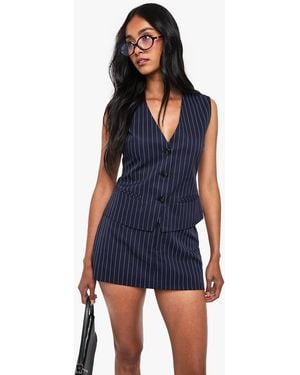 Boohoo Pinstripe Tailored Button Waistcoat - Blue