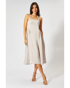 MissPap Satin Halterneck Midi Bridesmaid Dress - Natural
