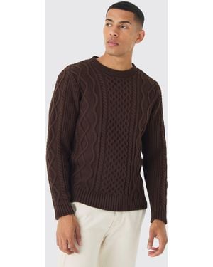 BoohooMAN Regular Cable Knit Sweater - Brown