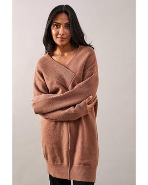 Wallis Petite Deep Wrap Neck Detail Tunic - Brown