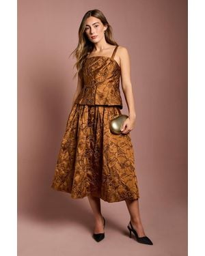 Coast Jacquard Midi Skirt - Brown