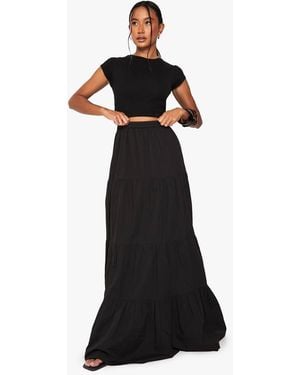Boohoo Tiered Cotton Poplin Maxi Skirt - Black