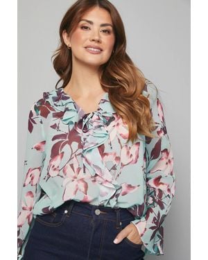 Wallis Floral Double Ruffle Blouse - Gray