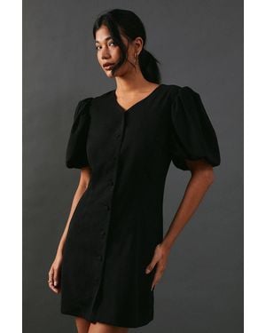 Warehouse Puff Sleeve Mini Tailored Dress - Gray
