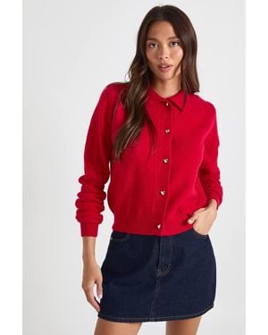 Boohoo Heart Button Collared Knitted Cardigan