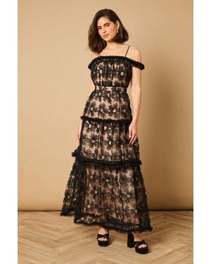 Oasis Mesh Floral Bardot Occasion Midi Dress - Natural