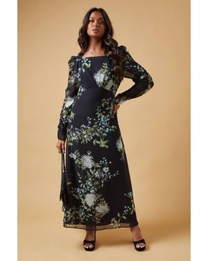 Oasis Occasion Abstract Floral Ruched Sleeve Midaxi Dress - Black