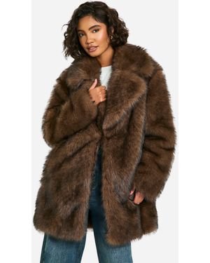 Boohoo Abrigo Tall Largo Efecto Vintage De Pelo Sintético - Marrón