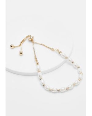 Boohoo Pearl And Toggle Bracelet - White