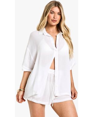 Boohoo Beachwear Essentials Short Sleeve Shirt - White