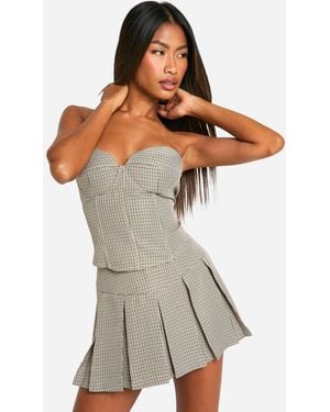Boohoo Tonal Check Sweetheart Bandeau Corset - Natural
