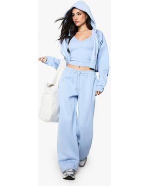 Boohoo Ribbed V Neck Vest Top 3 Piece Hooded Tracksuit - Blue