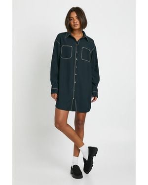 Boohoo Tall Oversized Button Down Shirt Dress - Blue