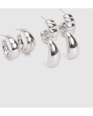 Boohoo 3 Pack Chunky Hoop Earrings - Grey