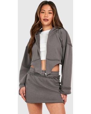 Boohoo Corset Hem Zip Through Hooded And Sweat Skirt Set - Gray